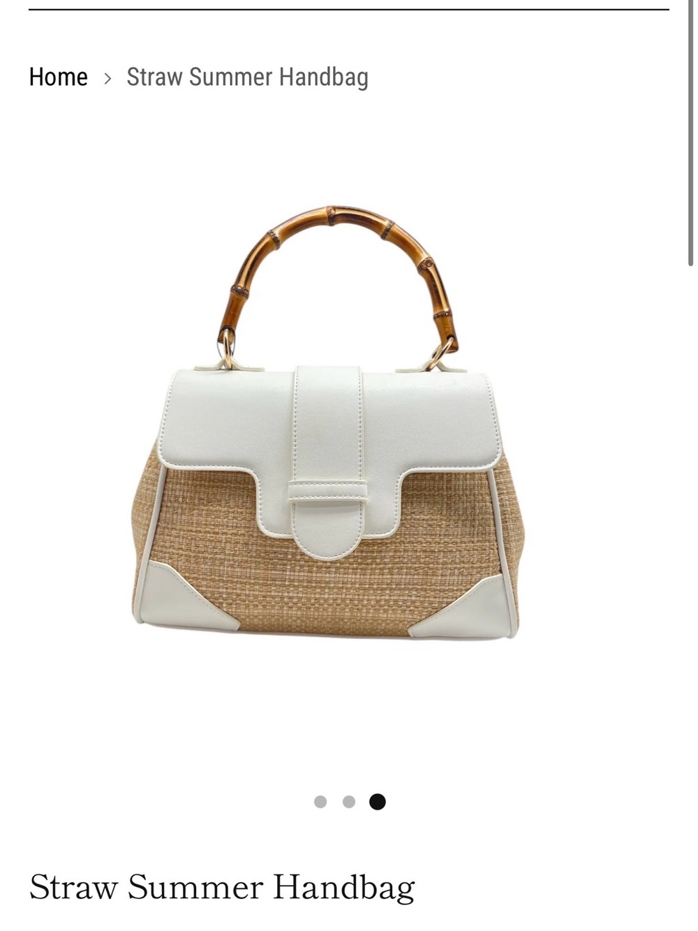 Straw Summer Handbag with White Trim and Bamboo Handle